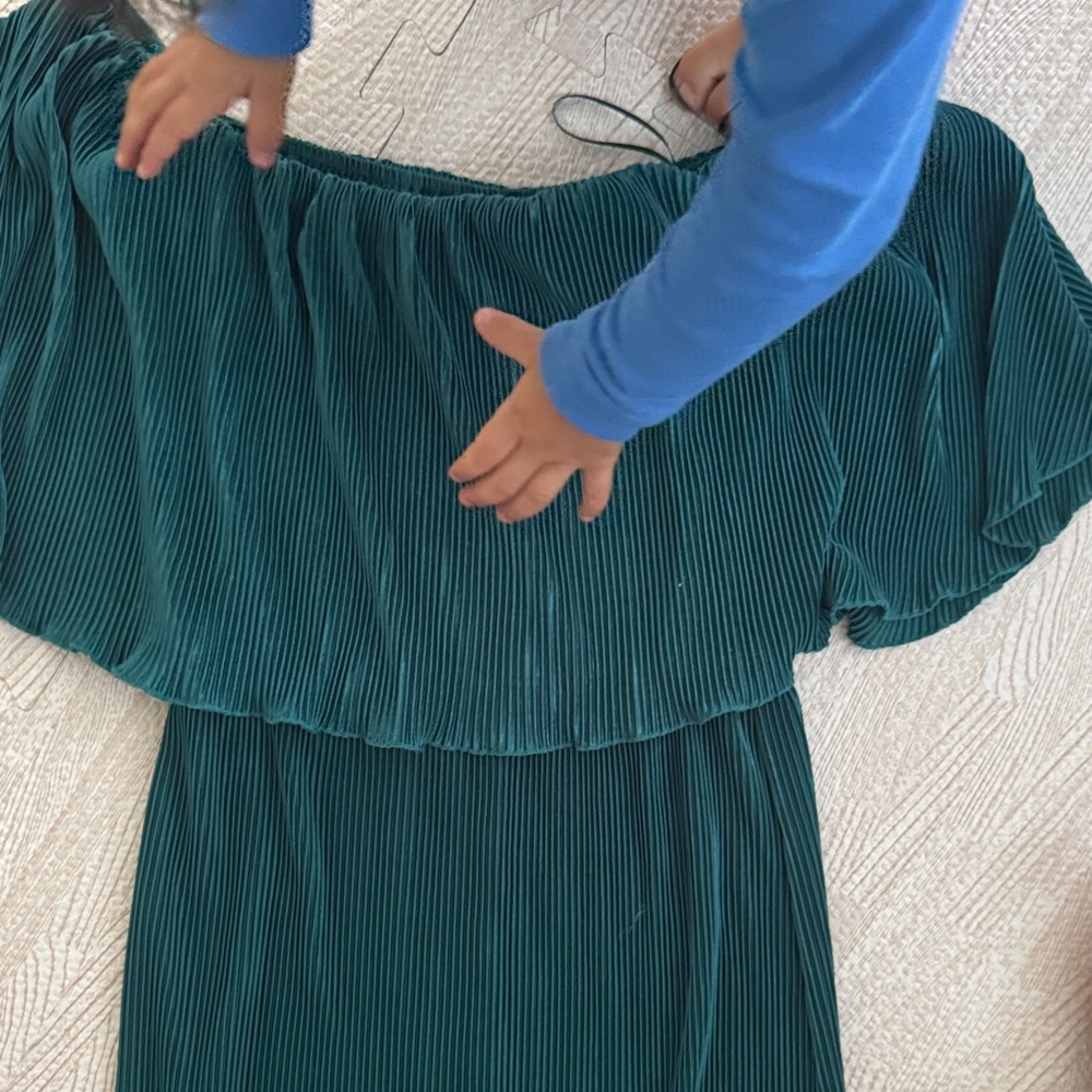 Off-Shoulder Dark Teal Ruffle Maxi Dress - Picture 3 of 3
